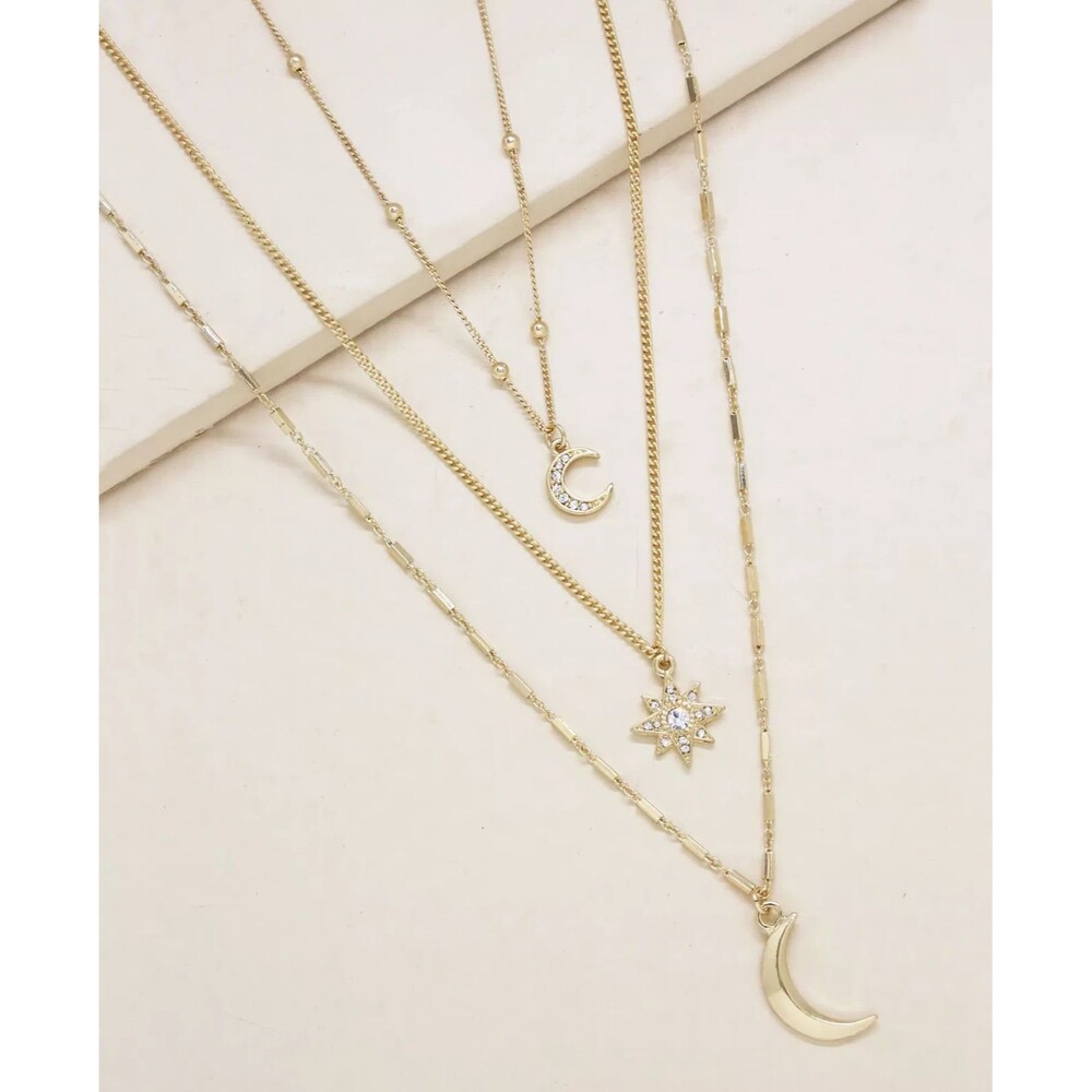 ETTIKA Night Sky Necklace Set 18K Gold Plat. Trio Stars & Moon Layered Celestial